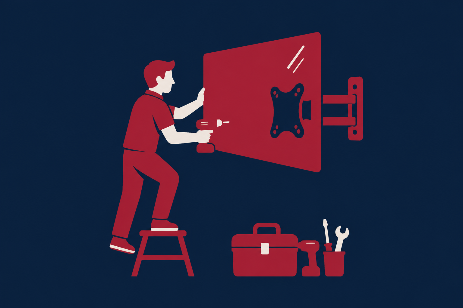 A Doerz technician mounting a flat-screen TV onto a wall bracket
